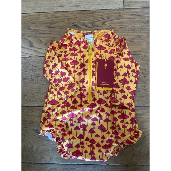 Agua Bendita x Tropic of C Mae Gold Red Mushroom Swim Rashguard Size 6-9 Months - Picture 2 of 6